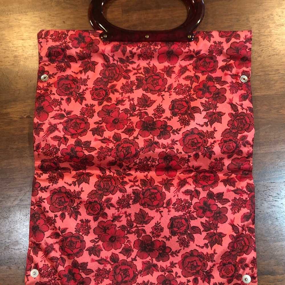 Vintage Pink Red Floral Foldable Reusable Tote Ba… - image 7