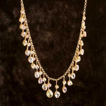 Edwardian Pastel Gemstone Fringe Necklace - image 1