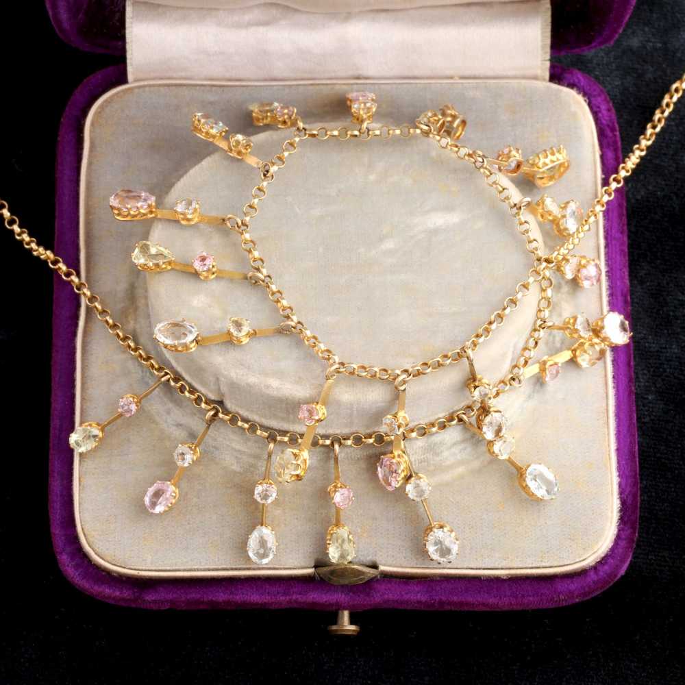 Edwardian Pastel Gemstone Fringe Necklace - image 3