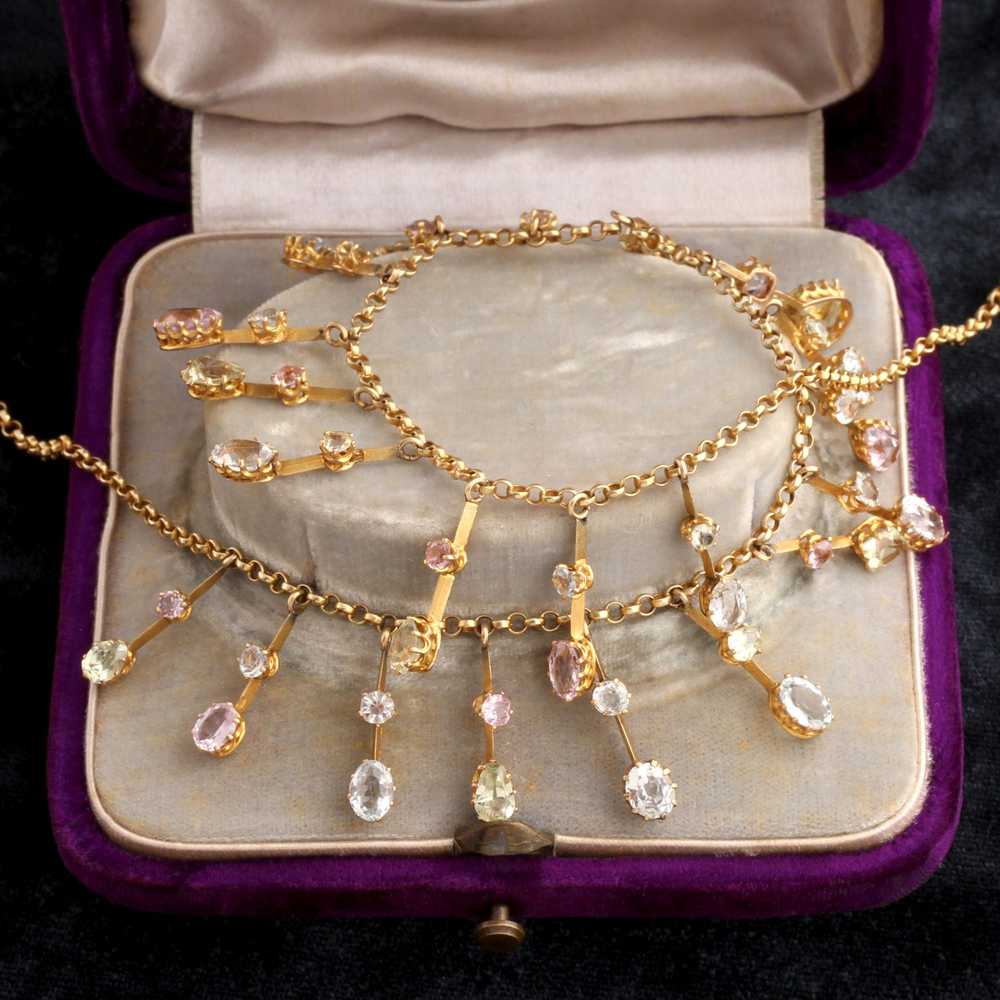 Edwardian Pastel Gemstone Fringe Necklace - image 4