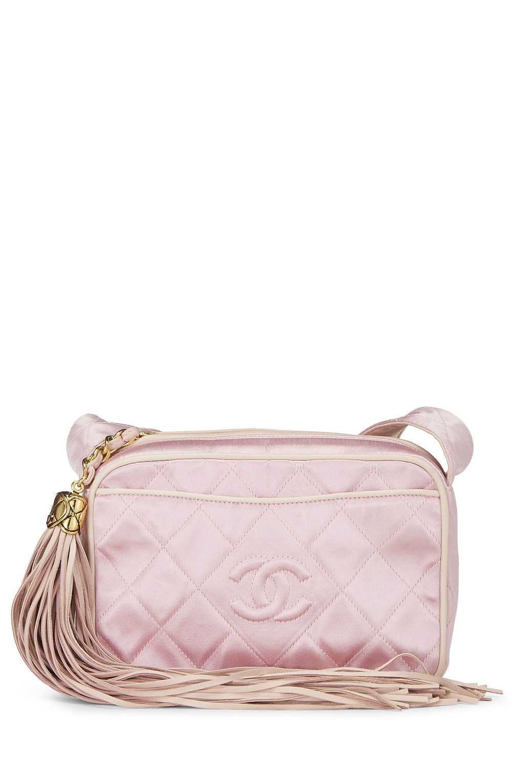 Pink Quilted Satin 'CC' Shoulder Bag Small - image 1