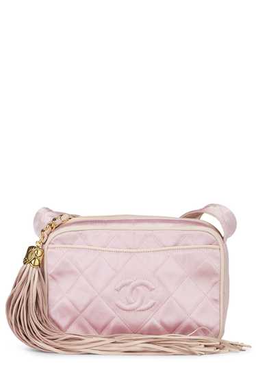 Pink Quilted Satin 'CC' Shoulder Bag Small - image 1