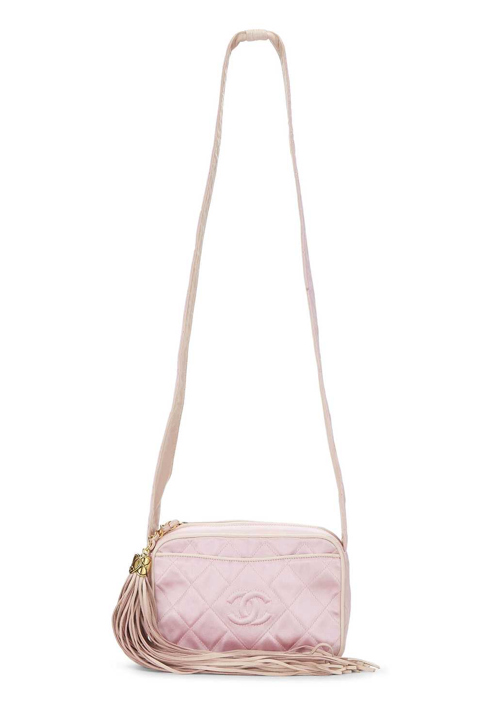 Pink Quilted Satin 'CC' Shoulder Bag Small - image 3