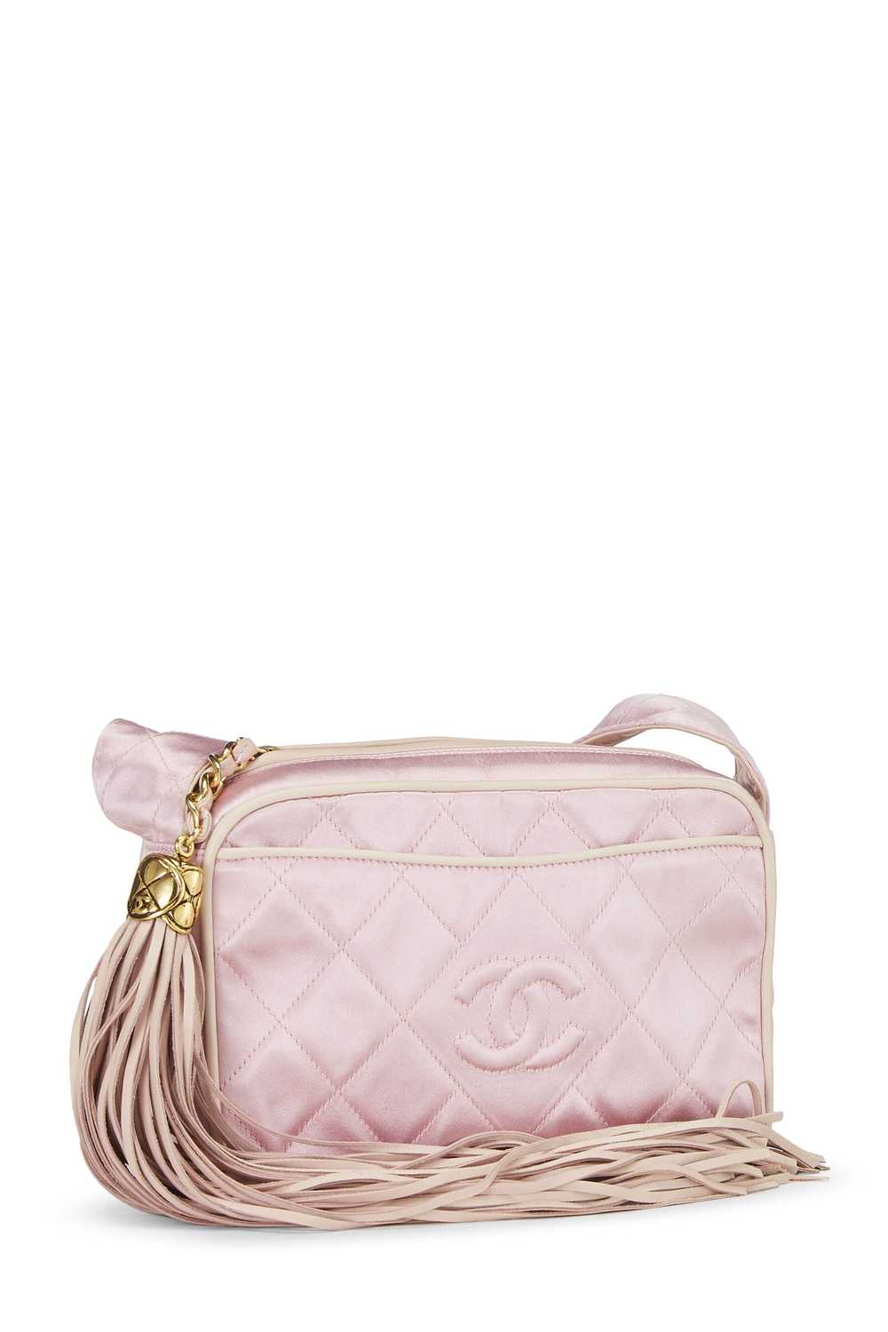 Pink Quilted Satin 'CC' Shoulder Bag Small - image 4