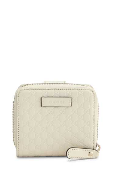 White Microguccissima French Compact Zip Wallet