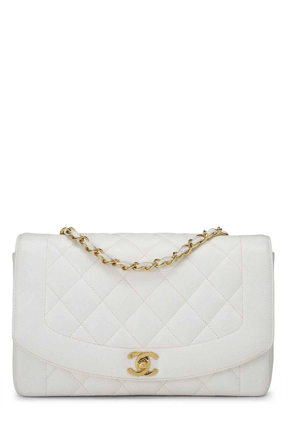 White Quilted Caviar Diana Flap Medium - Gem