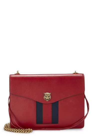 Red Leather Web Animalier Chain Shoulder Bag
