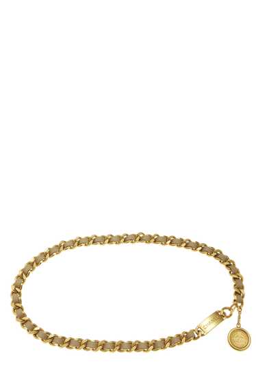 Gold & Beige Leather Chain Belt