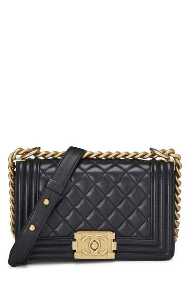 Black Quilted Lambskin Boy Bag Small