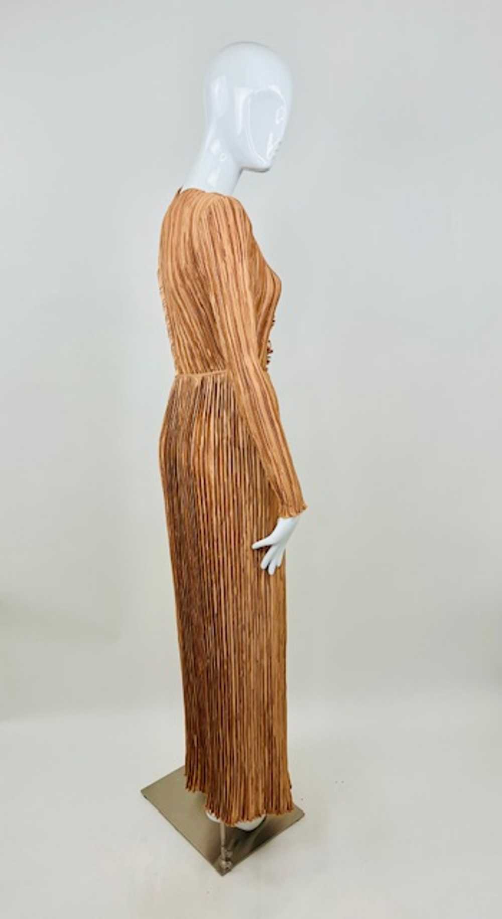 Mary McFadden Late 70s Pleated Ruffle Bronze Dress - image 5