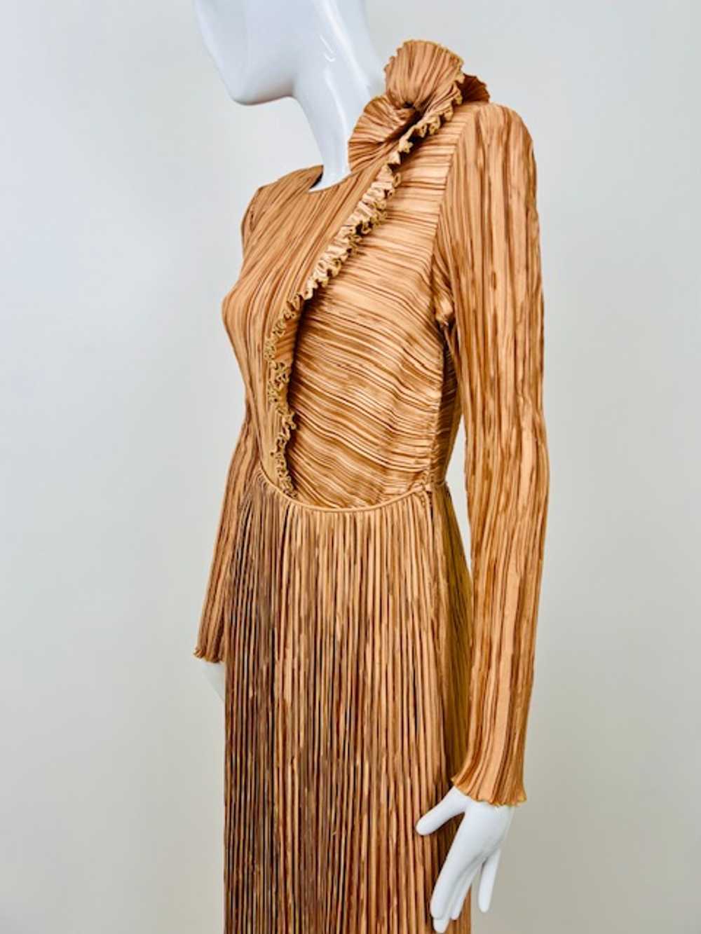 Mary McFadden Late 70s Pleated Ruffle Bronze Dress - image 6