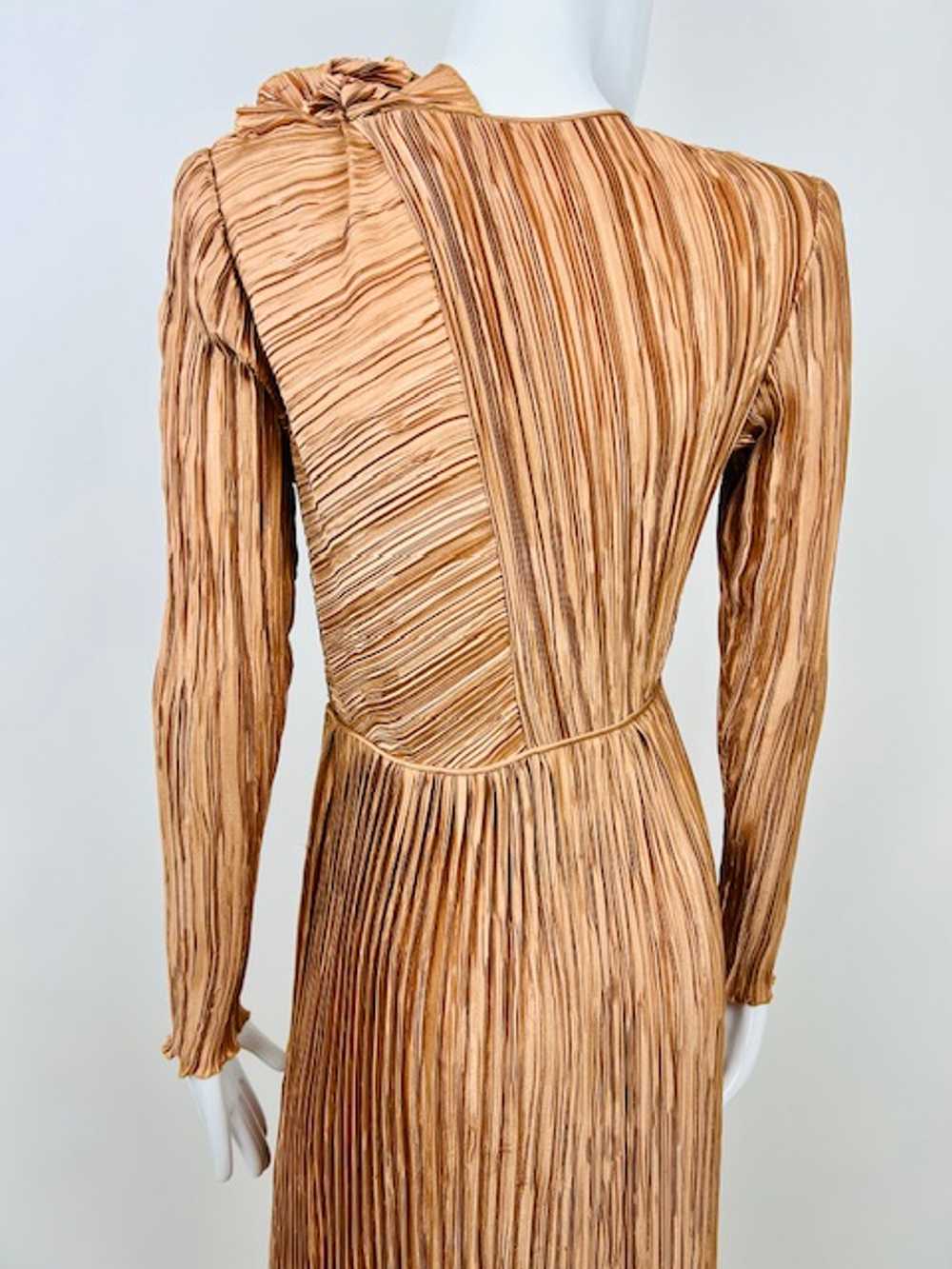 Mary McFadden Late 70s Pleated Ruffle Bronze Dress - image 8