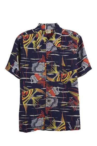 Stussy Mens Hawaiian Shirt Small Yellow Fish All Over Print Marlin Fishing