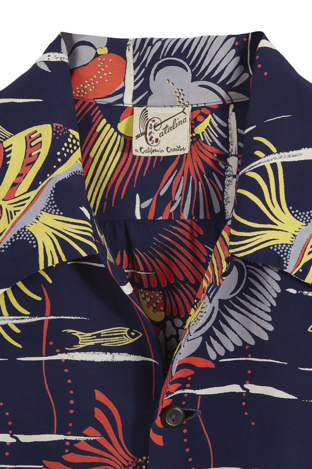 Blue Fish & Floral Catalina Hawaiian Shirt - image 3