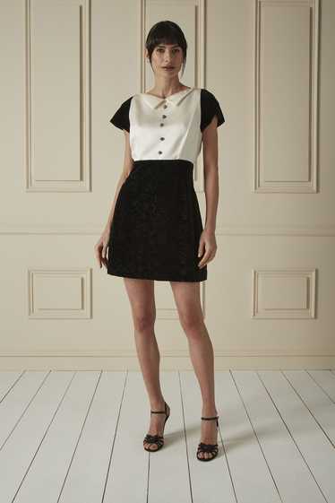 Black & White Glittery Velvet Satin Collared Dress