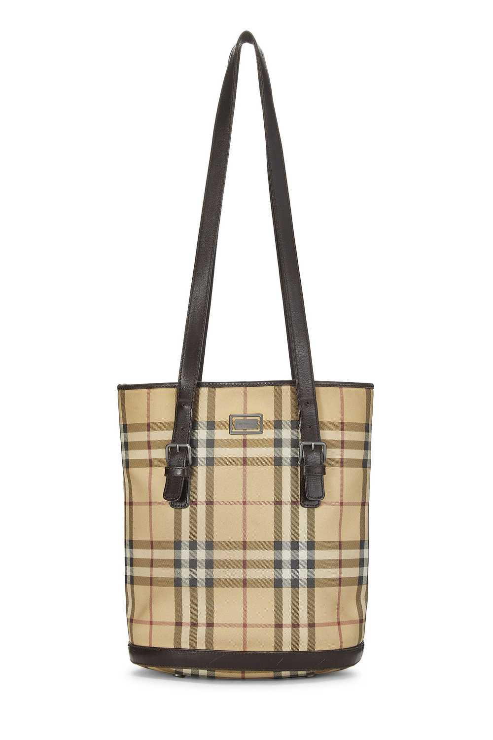 Beige Check Coated Canvas Bucket Bag Small - image 1