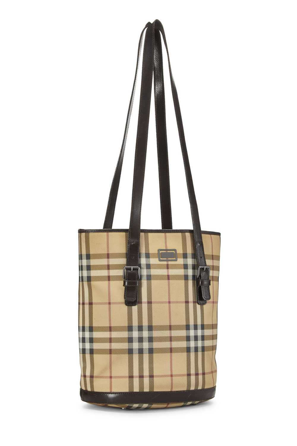 Beige Check Coated Canvas Bucket Bag Small - image 3