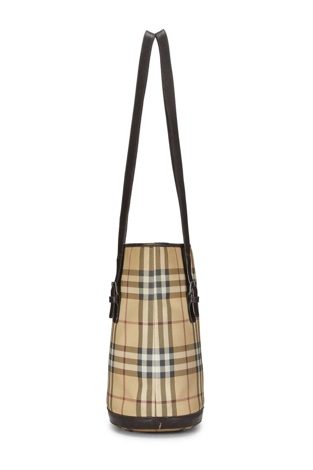 Beige Check Coated Canvas Bucket Bag Small - image 4