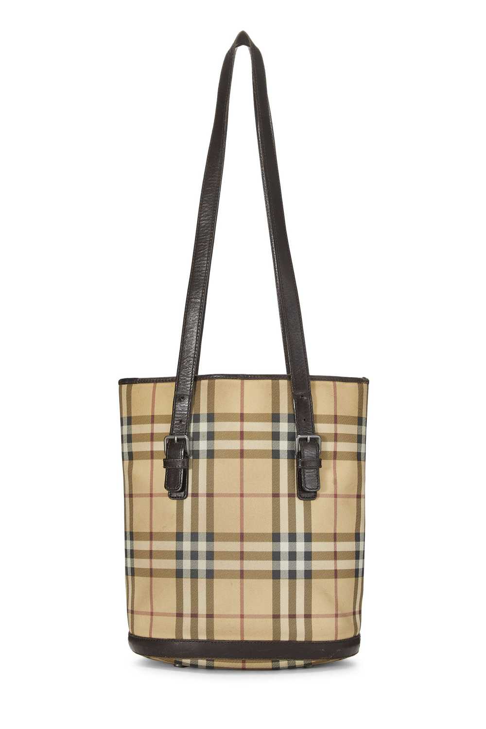 Beige Check Coated Canvas Bucket Bag Small - image 5