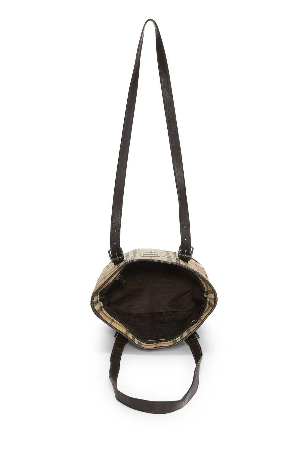 Beige Check Coated Canvas Bucket Bag Small - image 7