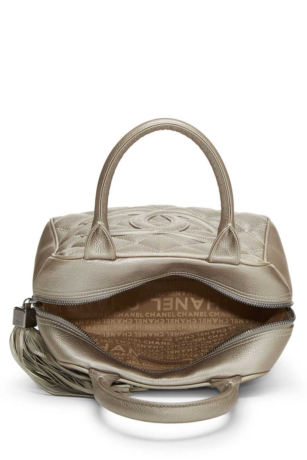 Metallic Silver Quilted Caviar Tassel Handbag - image 6