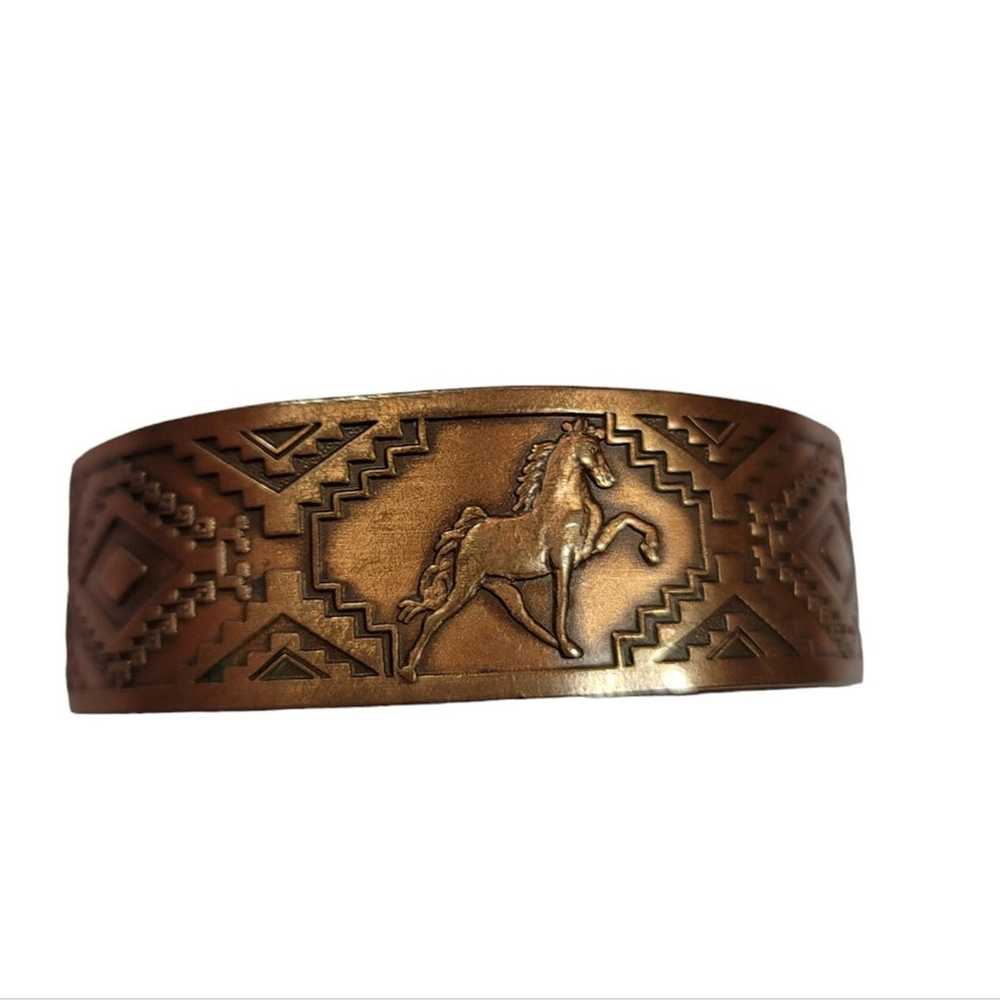 Vintage Solid Copper Southwestern Horse cuff brac… - image 2