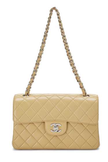 Beige Quilted Lambskin Double Sided Classic Flap … - image 1