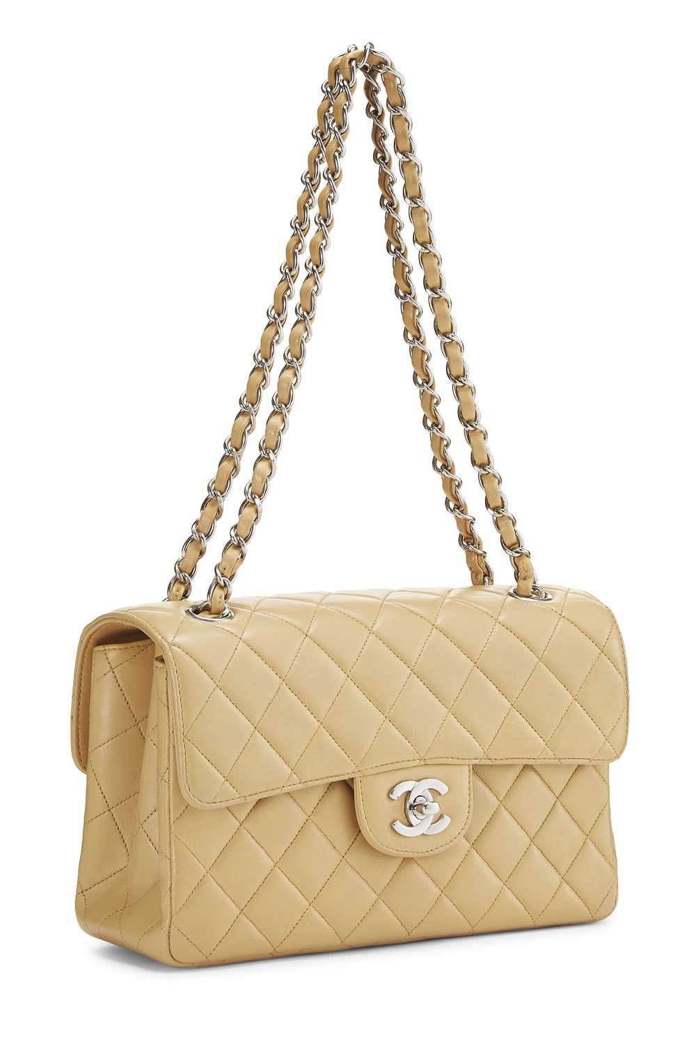Beige Quilted Lambskin Double Sided Classic Flap … - image 3