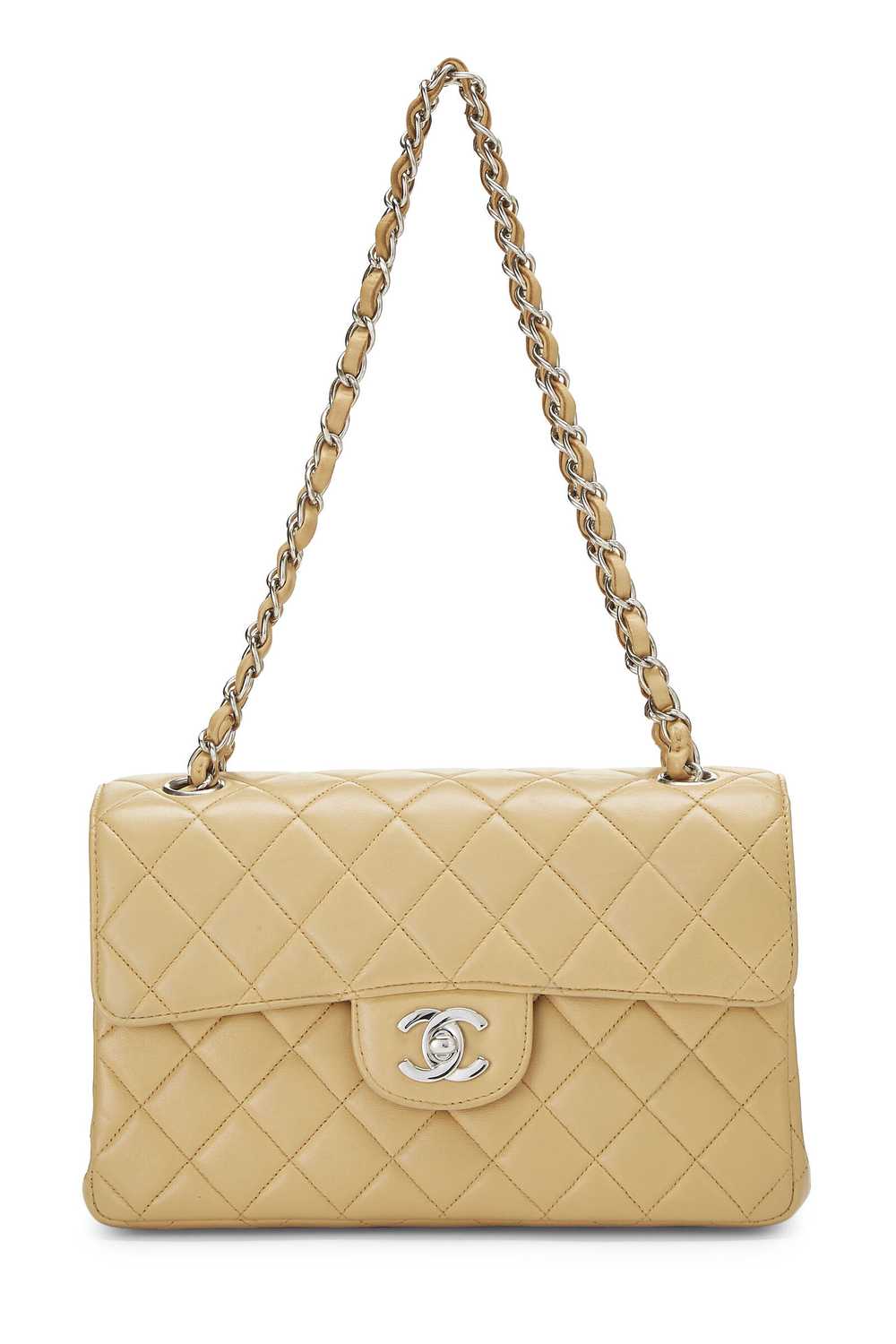 Beige Quilted Lambskin Double Sided Classic Flap … - image 5