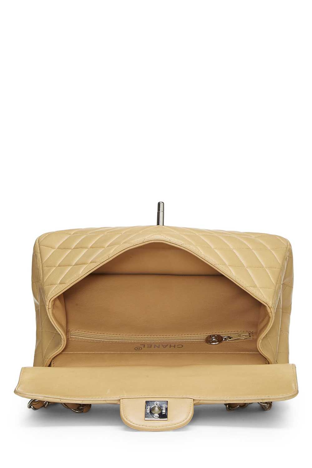 Beige Quilted Lambskin Double Sided Classic Flap … - image 7