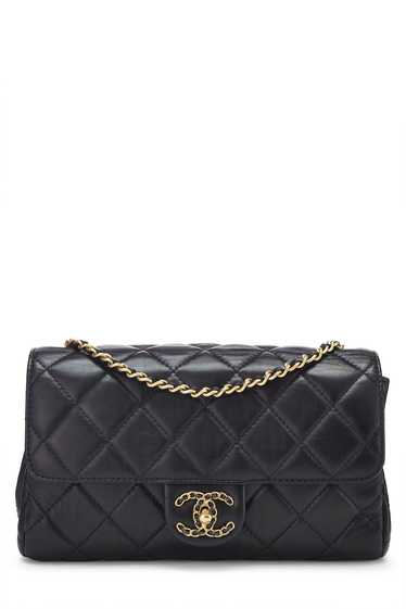 Black Quilted Lambskin Chain Flap Small