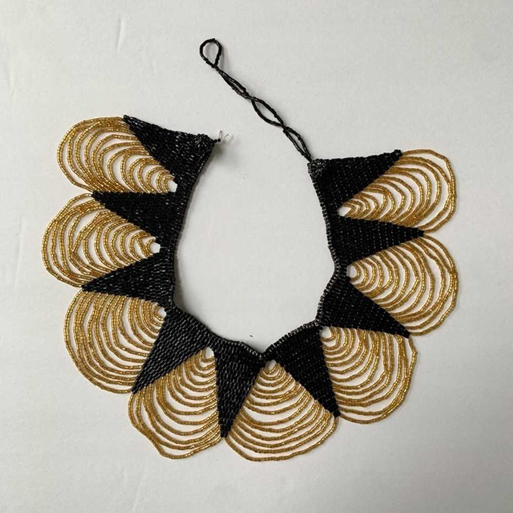 Vintage 1960s ? Black & Gold Beaded Collar Neckla… - image 2