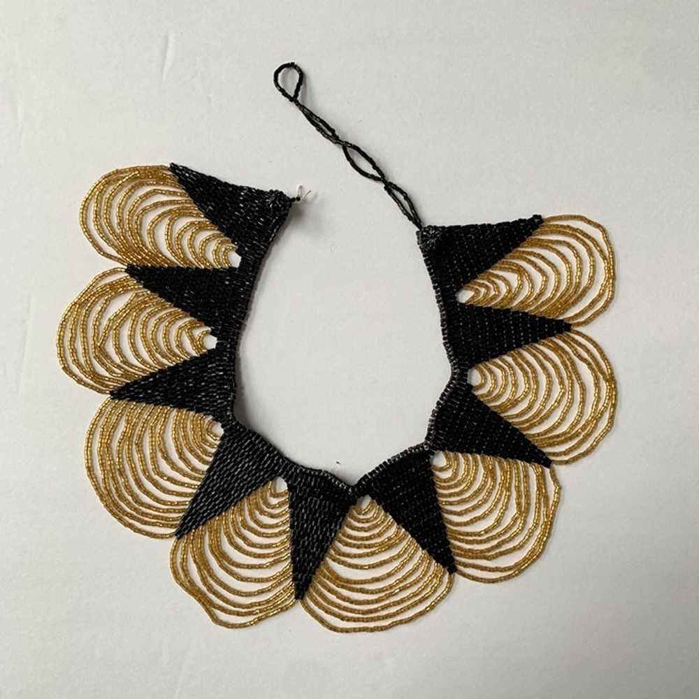 Vintage 1960s ? Black & Gold Beaded Collar Neckla… - image 3