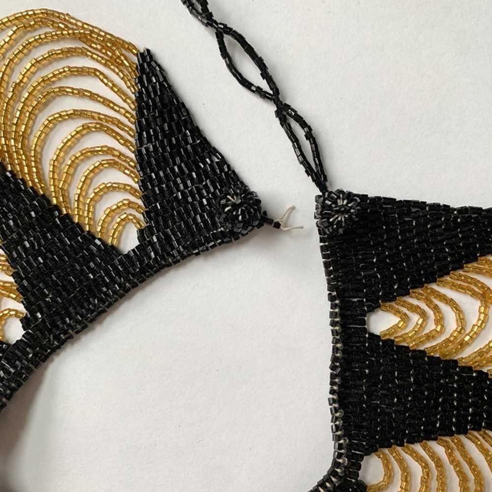 Vintage 1960s ? Black & Gold Beaded Collar Neckla… - image 4