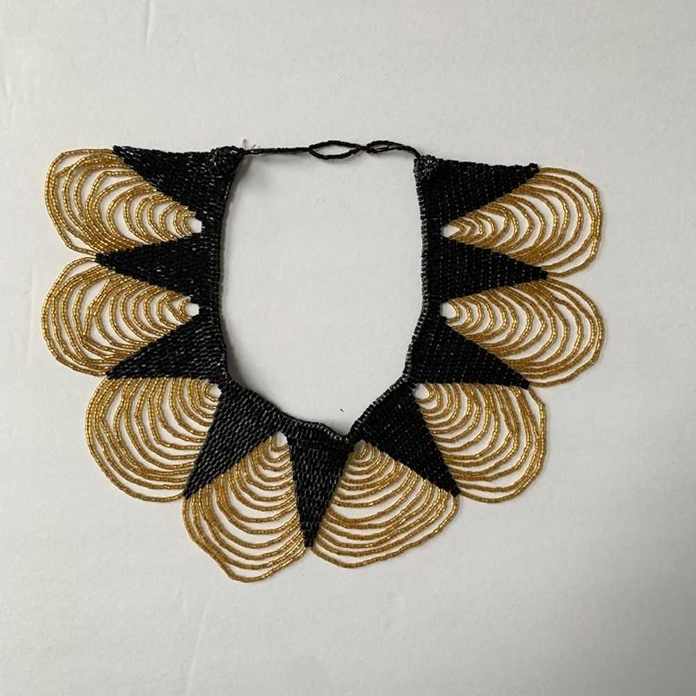 Vintage 1960s ? Black & Gold Beaded Collar Neckla… - image 5