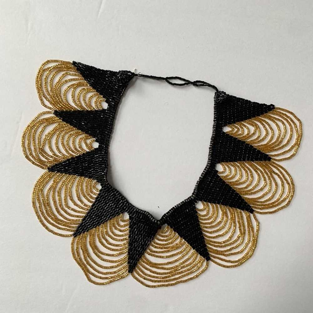 Vintage 1960s ? Black & Gold Beaded Collar Neckla… - image 6
