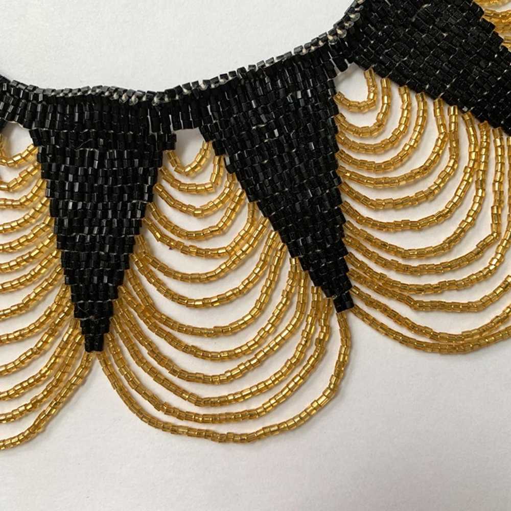 Vintage 1960s ? Black & Gold Beaded Collar Neckla… - image 7