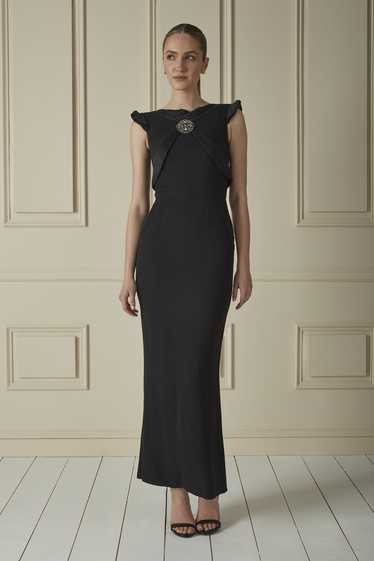 Black Satin-Trimmed Medallion Gown