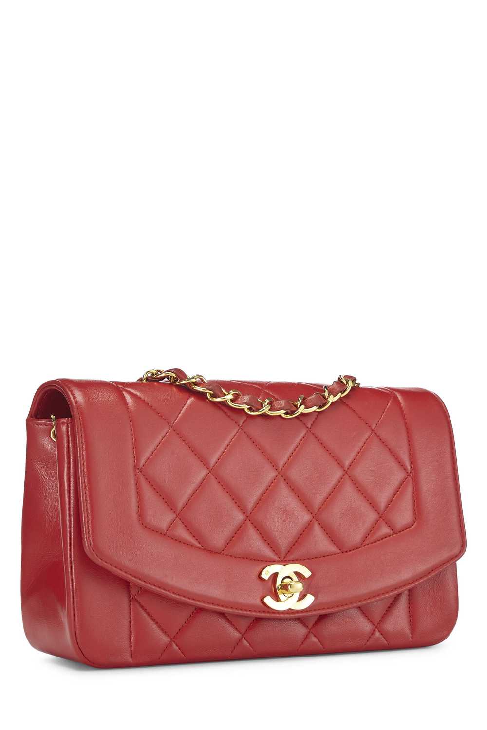 Red Quilted Lambskin Diana Flap Small - image 2