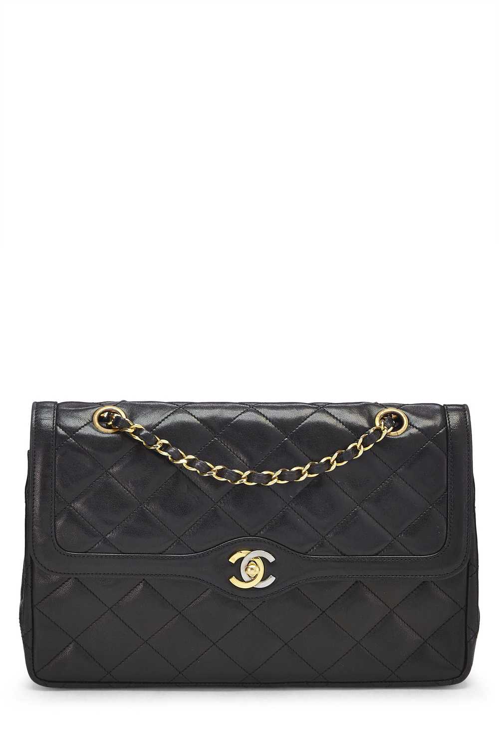 Black Quilted Lambskin Paris Limited Double Flap … - image 1