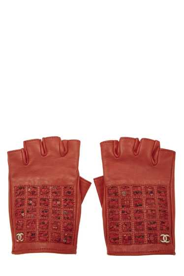 Red Lambskin & Tweed Fingerless Gloves