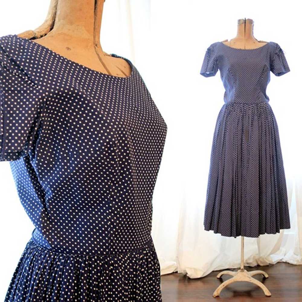 Anne Fogarty vintage 1950s circle skirt Navy Blue… - image 1