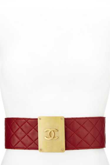 Red Quilted Leather 'CC' Buckle Belt 70