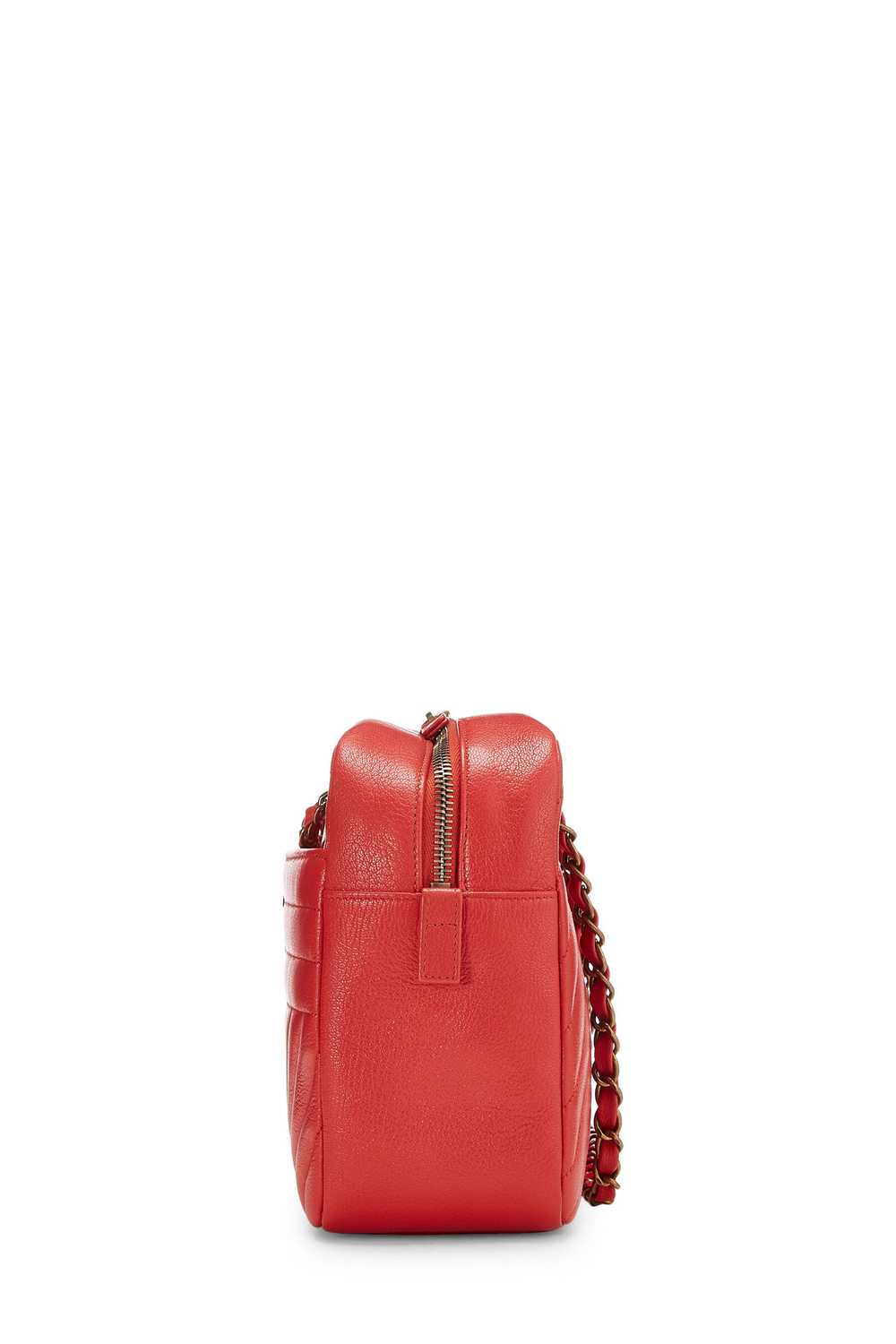 Red Quilted Lambskin Diagonal Camera Bag Large - image 5