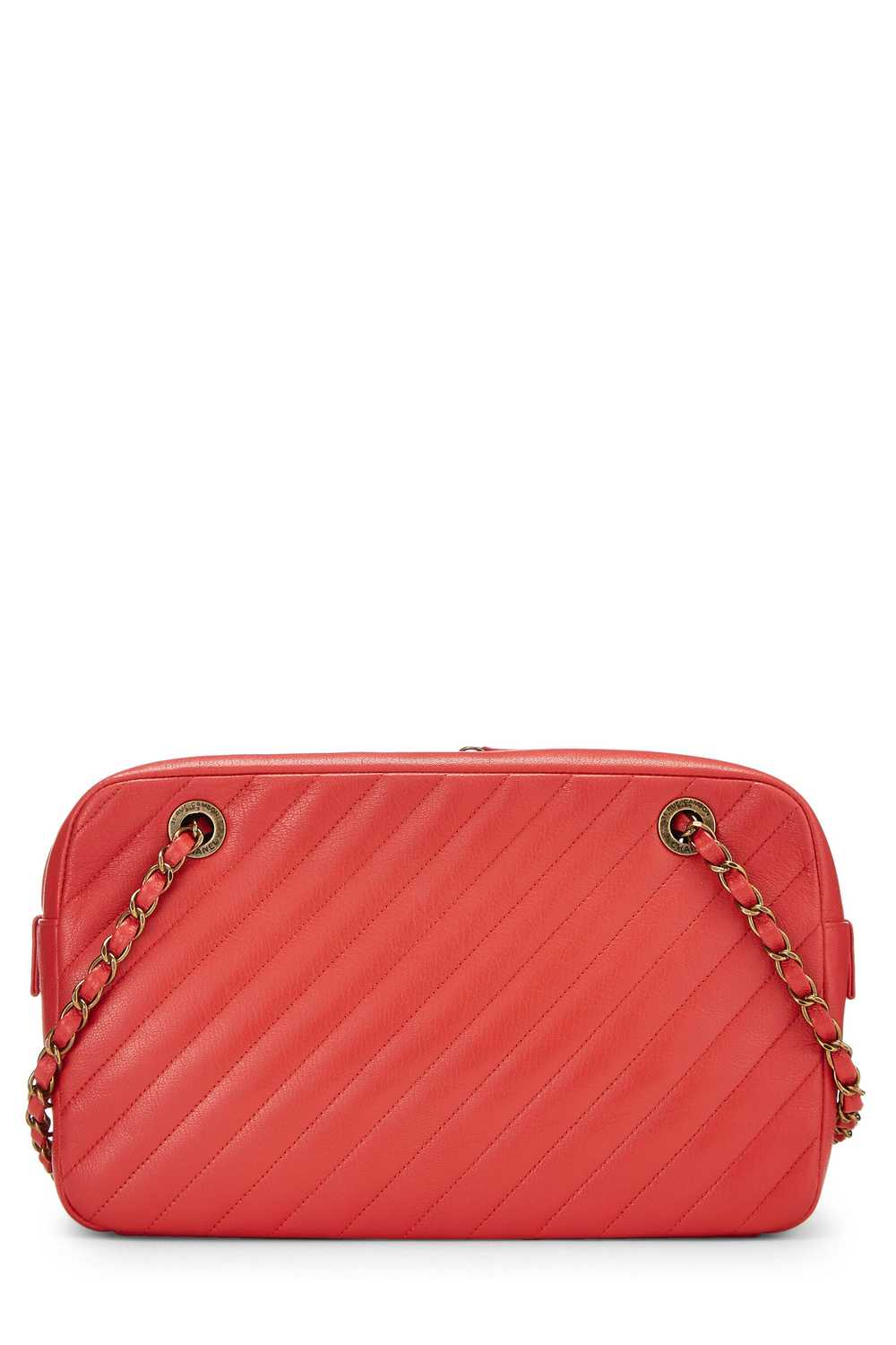 Red Quilted Lambskin Diagonal Camera Bag Large - image 6