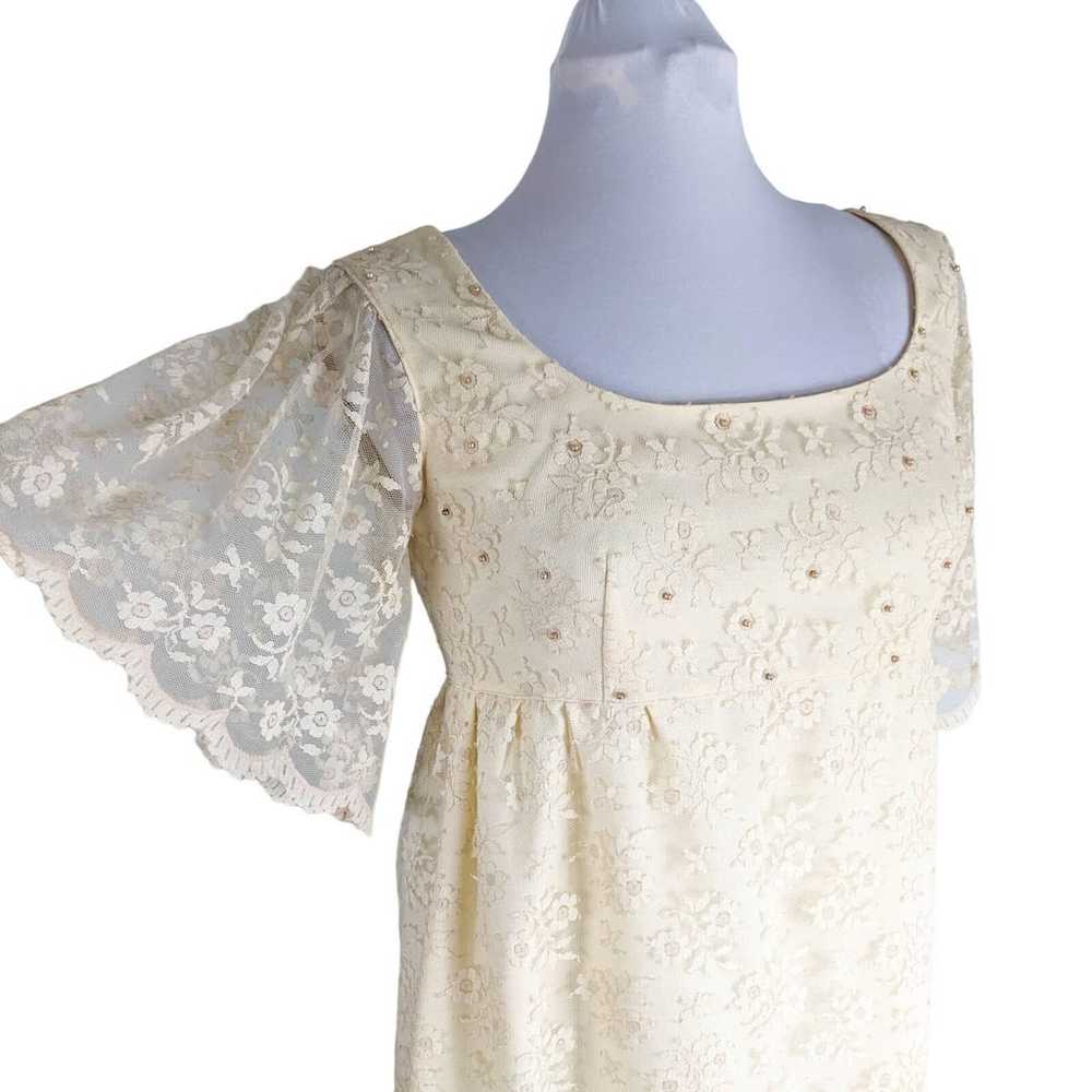 Vintage Lace Wedding Gown Maxi Dress 60s 70s Flor… - image 2
