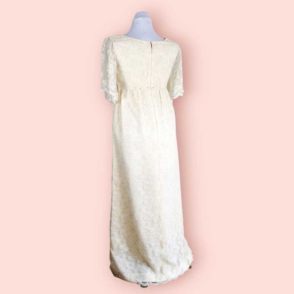 Vintage Lace Wedding Gown Maxi Dress 60s 70s Flor… - image 3