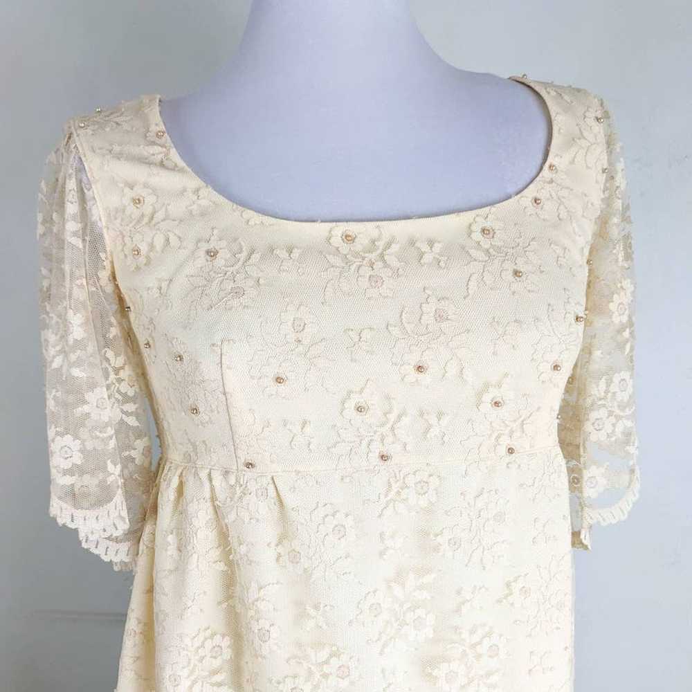 Vintage Lace Wedding Gown Maxi Dress 60s 70s Flor… - image 4