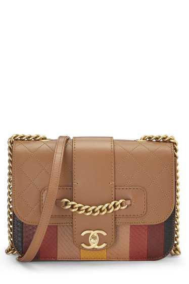 Brown & Multicolor Calfskin Front Chain Flap Bag