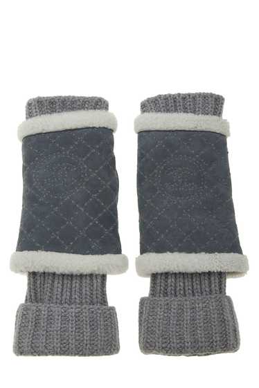 Grey Wool Knit & Suede Arm Warmers